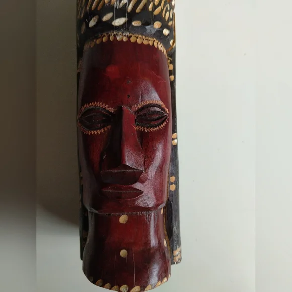Handcrafted Wooden Tribal Mask 9x3" - Picture 2 of 8